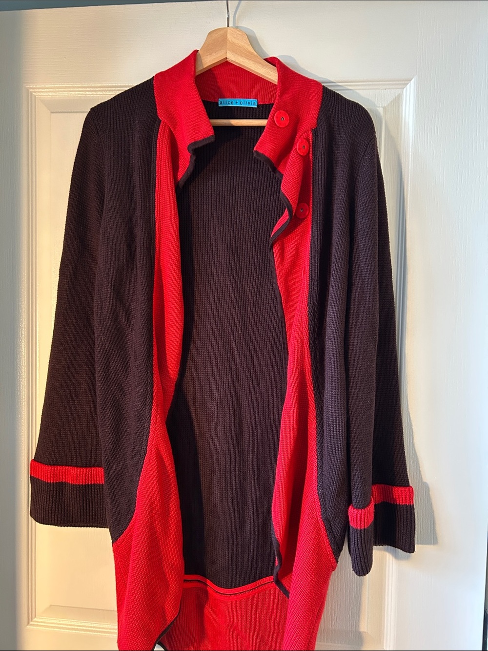 Alice + Olivia Black Cardigan with Red Trim Size S/M